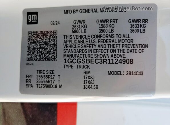 1GCGSBEC3R1124908 2024 CHEVROLET COLORADO White 