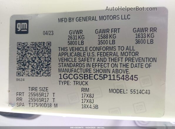 1GCGSBEC5P1154845 2023 CHEVROLET COLORADO White Widok komory silnika