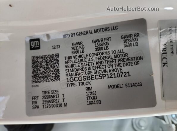 1GCGSBEC5P1210721 2023 CHEVROLET COLORADO White Vista de la etiqueta del VIN
