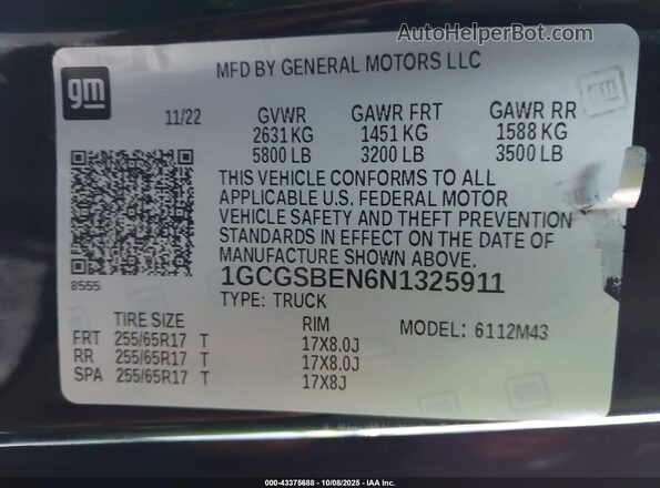 1GCGSBEN6N1325911 2022 CHEVROLET COLORADO Black Engine compartment view
