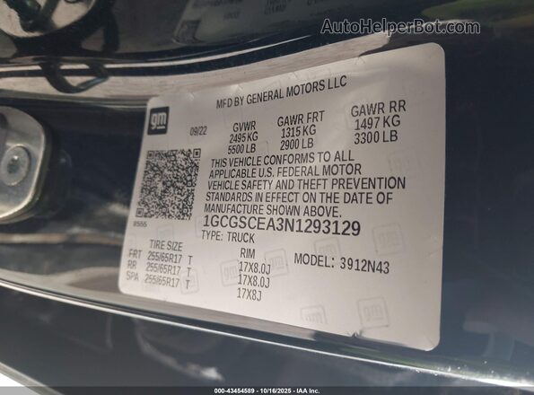 1GCGSCEA3N1293129 2022 CHEVROLET COLORADO Black Engine compartment view