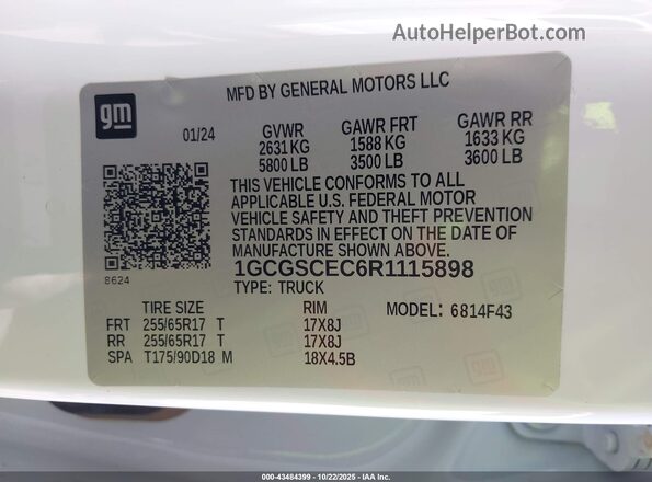 1GCGSCEC6R1115898 2024 CHEVROLET COLORADO Белый Вид подкапотного пространства