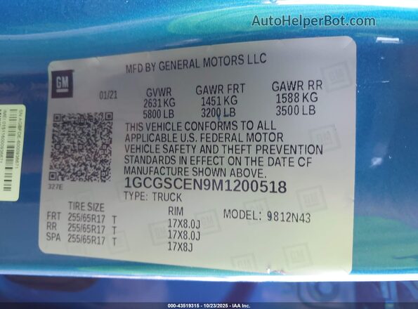 1GCGSCEN9M1200518 2021 CHEVROLET COLORADO Blue Widok komory silnika