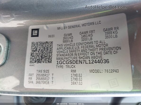 1GCGSDEN7L1244036 2020 CHEVROLET COLORADO Gray Widok komory silnika
