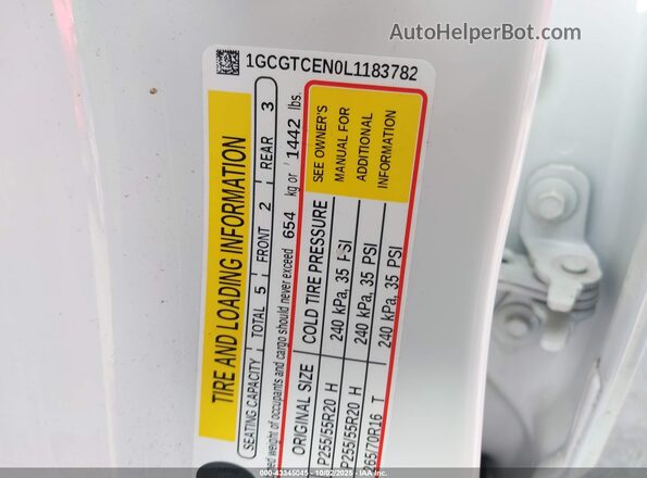 1GCGTCEN0L1183782 2020 CHEVROLET COLORADO White Vista del compartimento del motor