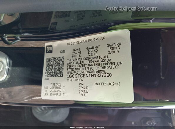 1GCGTCEN1N1327360 2022 CHEVROLET COLORADO Черный Вид подкапотного пространства