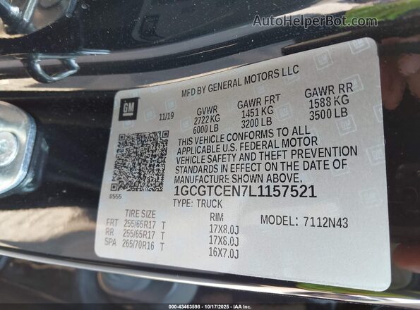 1GCGTCEN7L1157521 2020 CHEVROLET COLORADO Black Vista del compartimento del motor