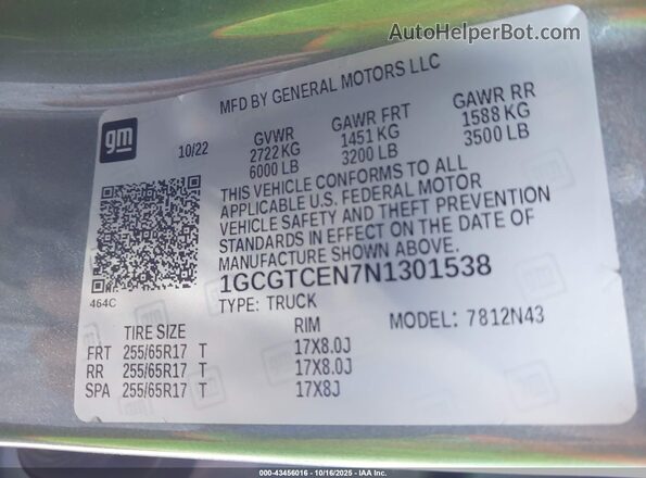 1GCGTCEN7N1301538 2022 CHEVROLET COLORADO Silver Widok komory silnika