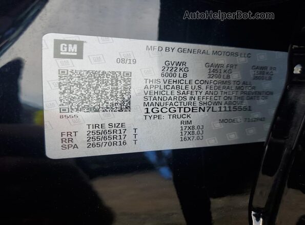 1GCGTDEN7L1115551 2020 CHEVROLET COLORADO Black ძრავის განყოფილების ხედი