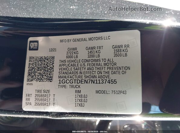 1GCGTDEN7N1137455 2022 CHEVROLET COLORADO Black Engine compartment view