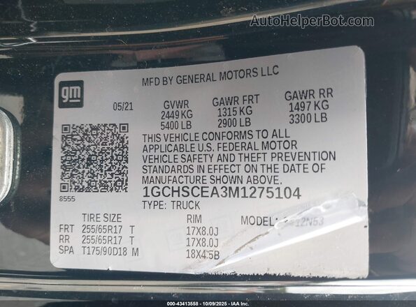 1GCHSCEA3M1275104 2021 CHEVROLET COLORADO Black ძრავის განყოფილების ხედი