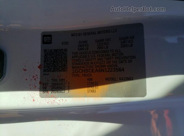 1GCHSCEA6N1223564 2022 CHEVROLET COLORADO White 
