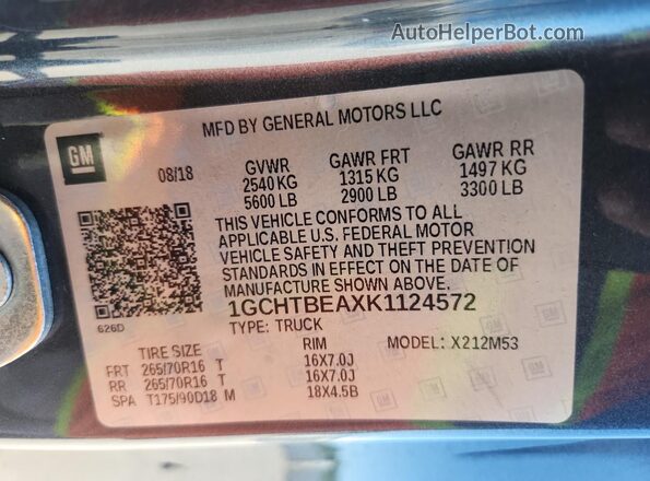 1GCHTBEAXK1124572 2019 CHEVROLET COLORADO Gray Vista del compartimento del motor