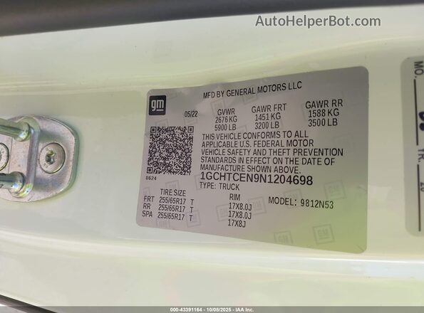 1GCHTCEN9N1204698 2022 CHEVROLET COLORADO White Вид підкапотного простору