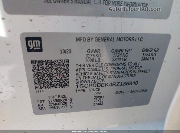 1GCPDBEK4RZ186840 2024 CHEVROLET SILVERADO White Вид підкапотного простору