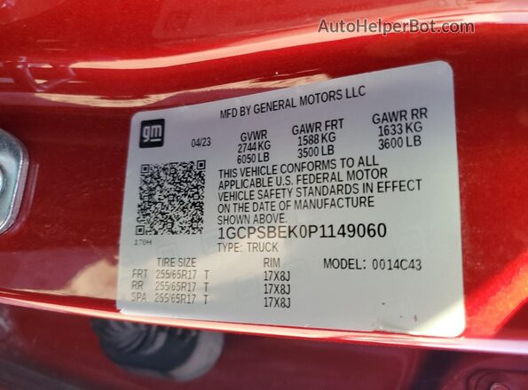 1GCPSBEK0P1149060 2023 CHEVROLET COLORADO Red ძრავის განყოფილების ხედი