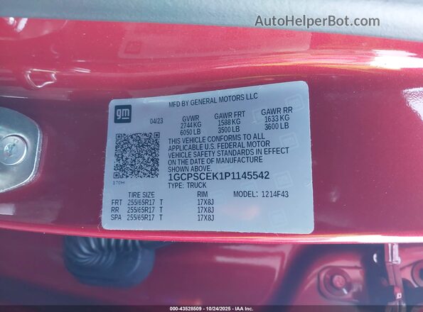 1GCPSCEK1P1145542 2023 CHEVROLET COLORADO Red Вид підкапотного простору