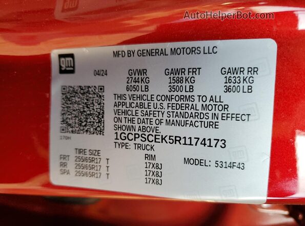1GCPSCEK5R1174173 2024 CHEVROLET COLORADO Red 