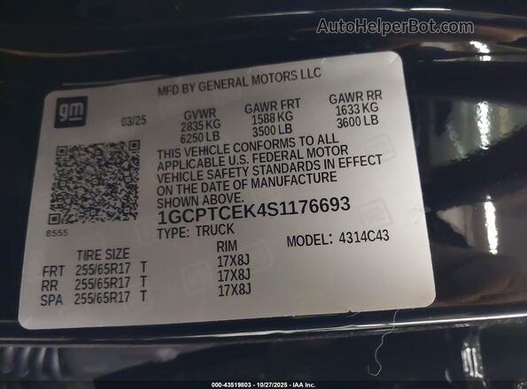1GCPTCEK4S1176693 2025 CHEVROLET COLORADO Black Вид підкапотного простору