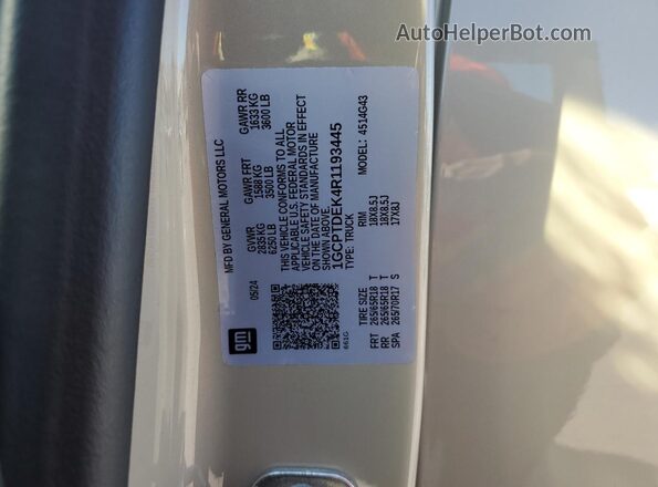1GCPTDEK4R1193445 2024 CHEVROLET COLORADO Tan Vista de la etiqueta del VIN