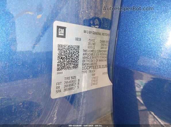 1GCPTEE13L1125612 2020 CHEVROLET COLORADO Blue 
