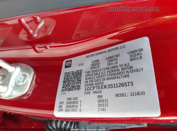 1GCPTEEK3S1126573 2025 CHEVROLET COLORADO Red Շարժիչի բաժամունքի տեսք