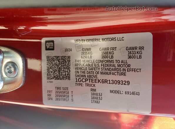 1GCPTEEK6R1309329 2024 CHEVROLET COLORADO Красный 