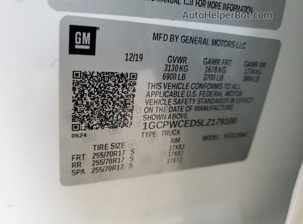 1GCPWCED5LZ179100 2020 CHEVROLET SILVERADO White Widok komory silnika