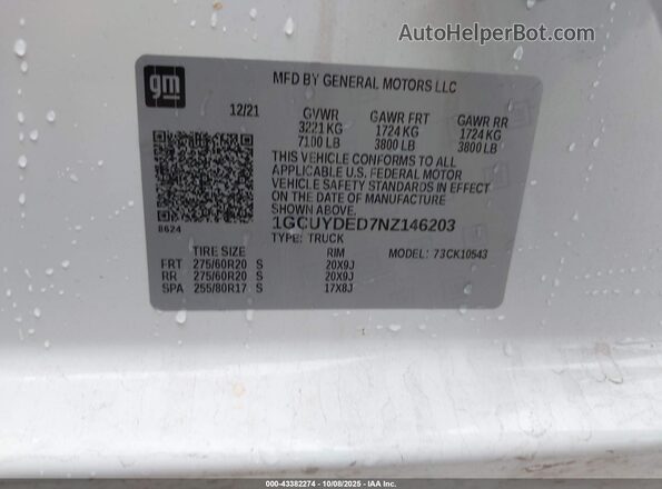 1GCUYDED7NZ146203 2022 CHEVROLET SILVERADO White Widok komory silnika