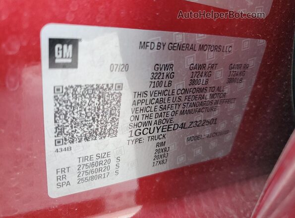 1GCUYEED4LZ322501 2020 CHEVROLET SILVERADO Red ძრავის განყოფილების ხედი