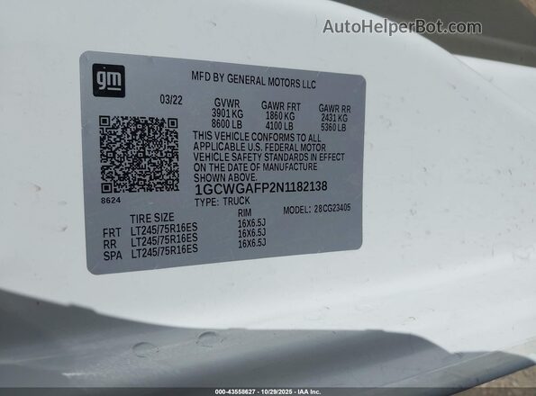 1GCWGAFP2N1182138 2022 CHEVROLET EXPRESS White Engine compartment view