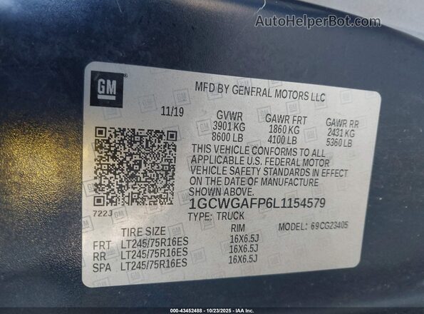 1GCWGAFP6L1154579 2020 CHEVROLET EXPRESS Синий Вид подкапотного пространства