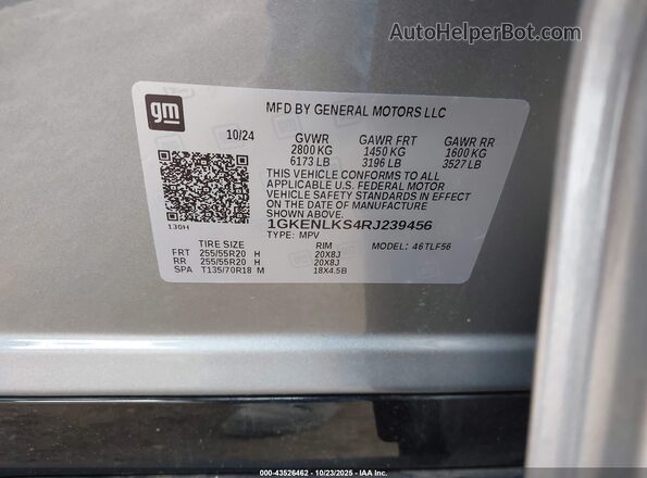 1GKENLKS4RJ239456 2024 GMC ACADIA Silver ძრავის განყოფილების ხედი