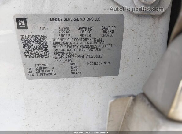 1GKKNPLS5LZ155017 2020 GMC ACADIA White Շարժիչի բաժամունքի տեսք