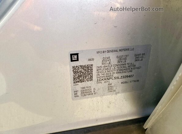 1GKKNPLS5LZ229407 2020 GMC ACADIA Серебряный Вид подкапотного пространства