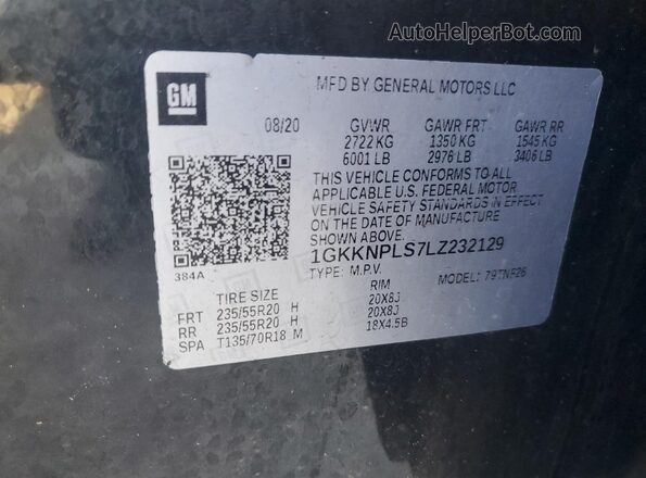 1GKKNPLS7LZ232129 2020 GMC ACADIA Black Вид наклейки з VIN-кодом