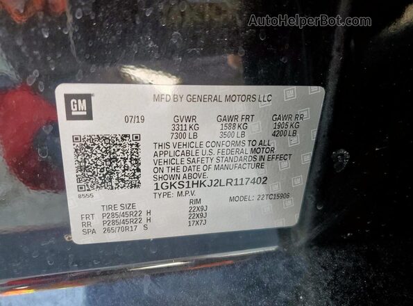 1GKS1HKJ2LR117402 2020 GMC YUKON Черный Вид наклейки с VIN-кодом