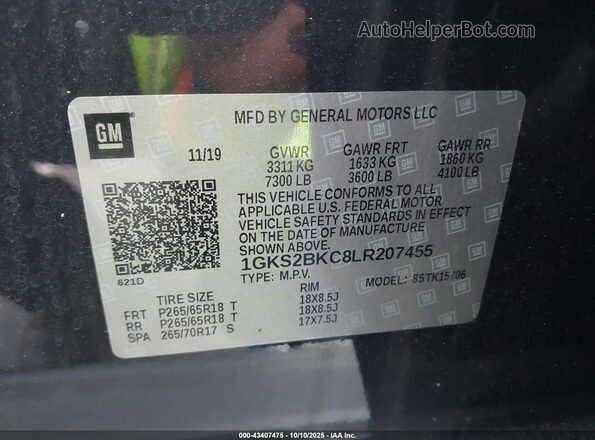 1GKS2BKC8LR207455 2020 GMC YUKON Black ძრავის განყოფილების ხედი
