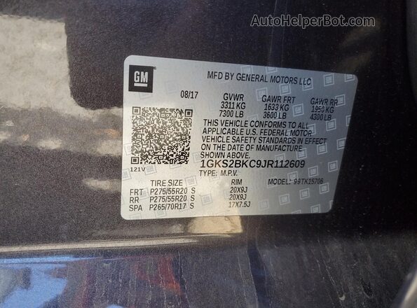 1GKS2BKC9JR112609 2018 GMC YUKON Gray 