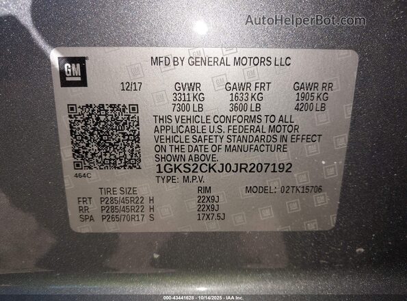 1GKS2CKJ0JR207192 2018 GMC YUKON Black 