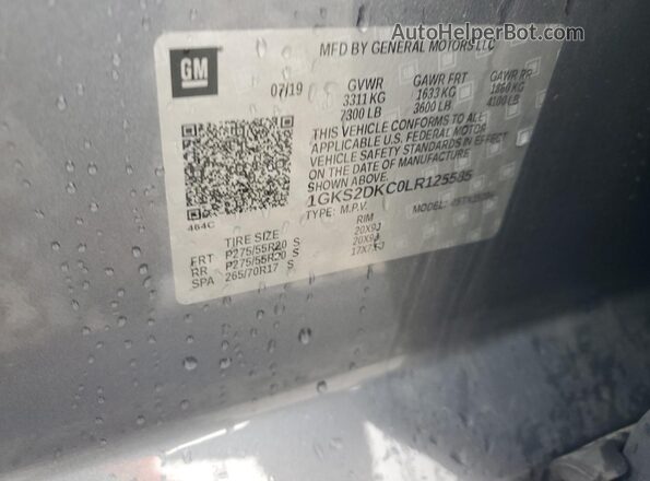 1GKS2DKC0LR125585 2020 GMC YUKON Blue Vista interior de 360 grados