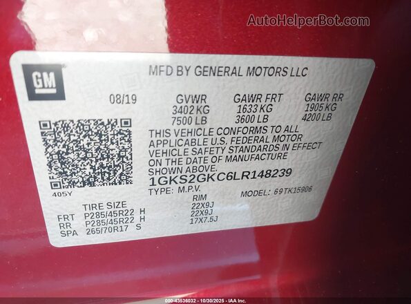 1GKS2GKC6LR148239 2020 GMC YUKON Red Engine compartment view