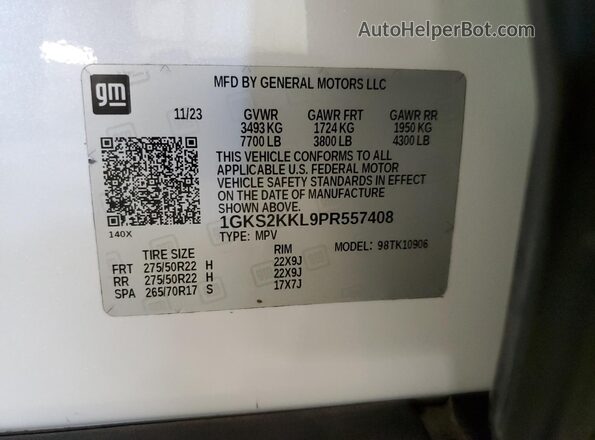 1GKS2KKL9PR557408 2023 GMC YUKON White 360 interior view