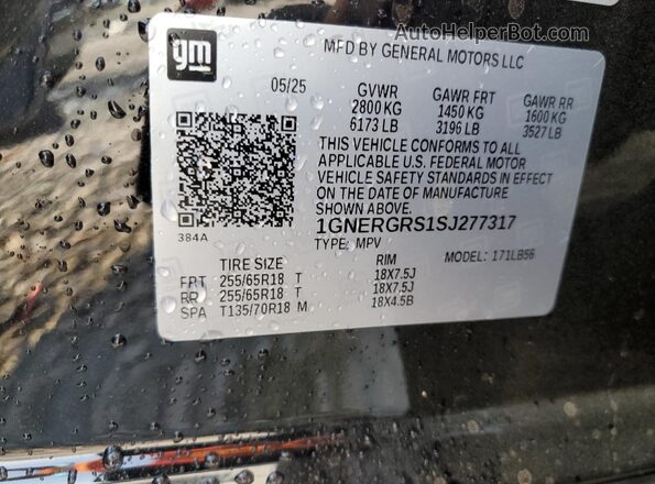 1GNERGRS1SJ277317 2025 CHEVROLET TRAVERSE Black Widok naklejki z numerem VIN