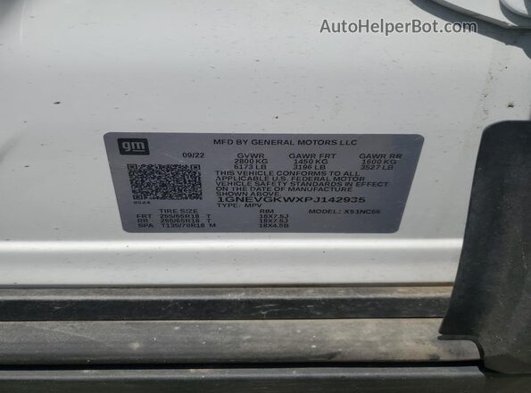 1GNEVGKWXPJ142935 2023 CHEVROLET TRAVERSE Белый Вид наклейки с VIN-кодом