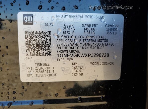 1GNEVGKWXPJ290728 2023 CHEVROLET TRAVERSE Black VIN կոդի պիտակի տեսք