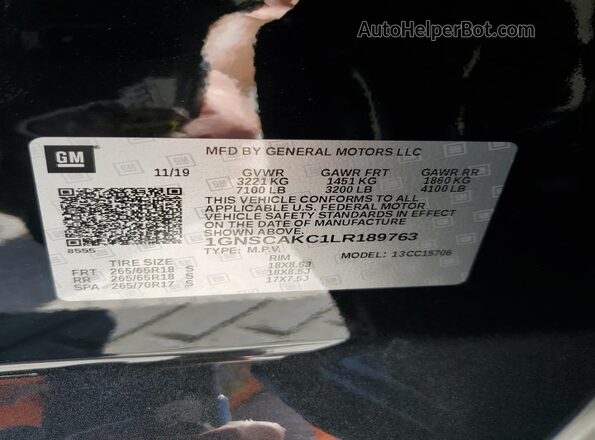 1GNSCAKC1LR189763 2020 CHEVROLET TAHOE Black VIN sticker view
