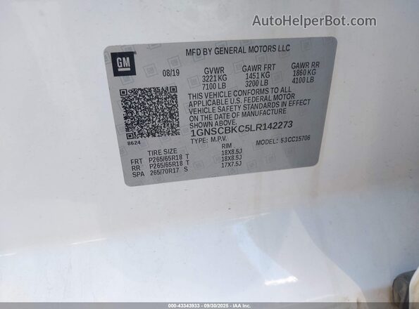 1GNSCBKC5LR142273 2020 CHEVROLET TAHOE Белый Вид подкапотного пространства
