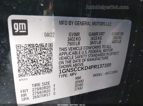 1GNSCCKD4PR137389 2023 CHEVROLET SUBURBAN Black Widok komory silnika