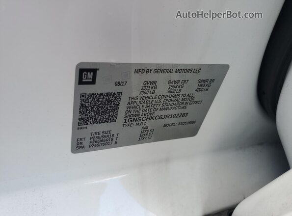 1GNSCHKC6JR102283 2018 CHEVROLET SUBURBAN White Widok naklejki z numerem VIN